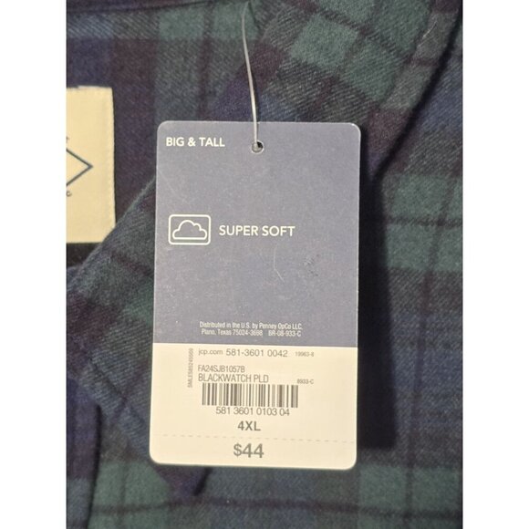 St John’s Bay Super Soft Flannel Long Sleeve Green Blue Plaid 4xl NWT - Picture 4 of 7